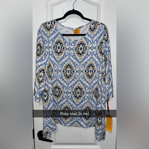 Ruby Rd. Tops - Ruby Rd. Blue and Gold Patterned Tunic